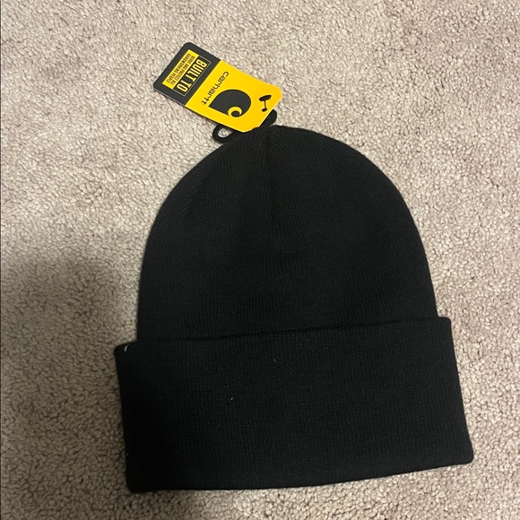 Carhartt Black Knit Hat with Orange Logo Patch - Picture 3 of 3